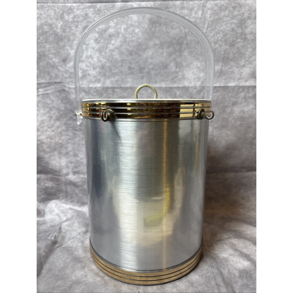 VTG Shelton 50'-60s MCM Silver w/Gold Accents Hooks Ice Bucket MCM Barware